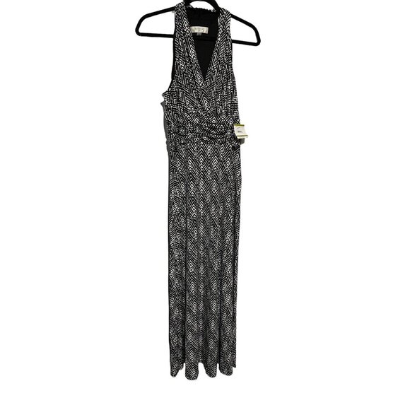 Kasper Women's Maxi‎ Dress Sleeveless V-Neck Geometric Black White Size 14 NWT - Picture 1 of 6